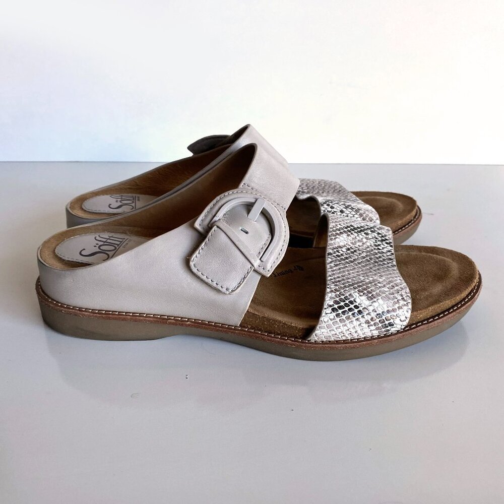 Sofft Braye Gray Leather Slides Sandals 8.5 M Snake Animal Print